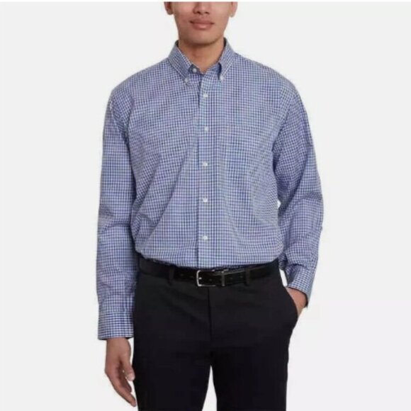 NEW Chaps Men's XL Regular Fit Button-Down Shirt Blue Check Bamboo Stretch - Picture 1 of 5